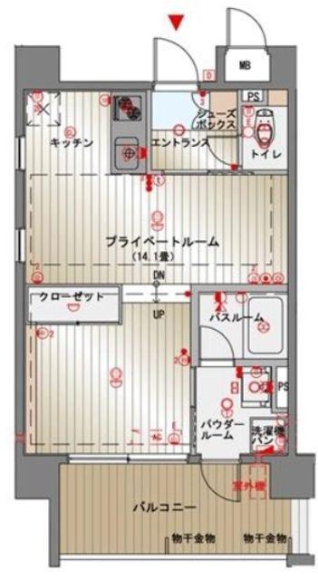 レジデンシャルヒルズインペリアルスイート(1DK/9階)の間取り写真