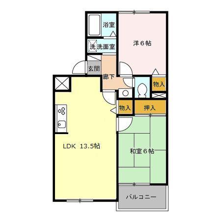 第2グリーンハイツ(2LDK/2階)の間取り写真