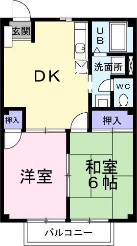 ニューシティ若葉(2DK/1階)の間取り写真