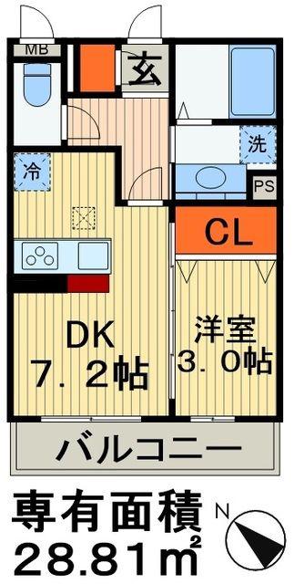 エヴァーラスティング千葉(1DK/2階)の間取り写真
