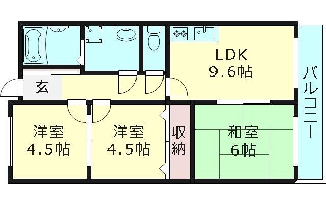 コンチネンタル鶴見(3LDK/2階)の間取り写真