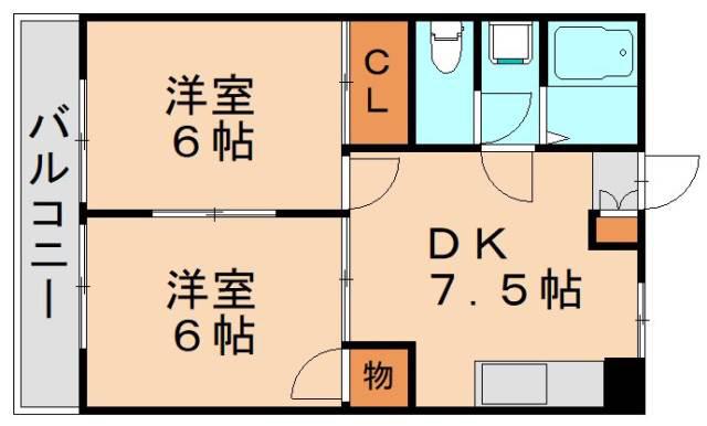アカラ引野(2DK/1階)の間取り写真