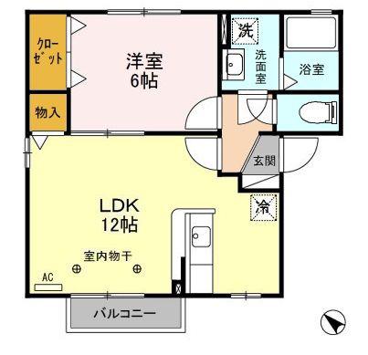 ウィルモア鶴 B(1LDK/2階)の間取り写真