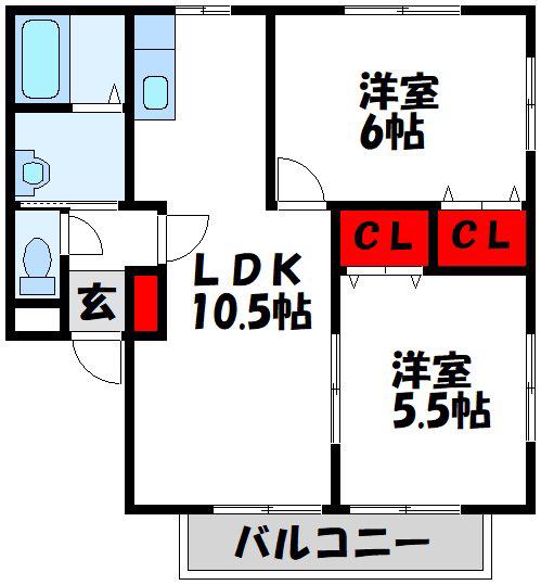 エスポワール(2LDK/2階)の間取り写真