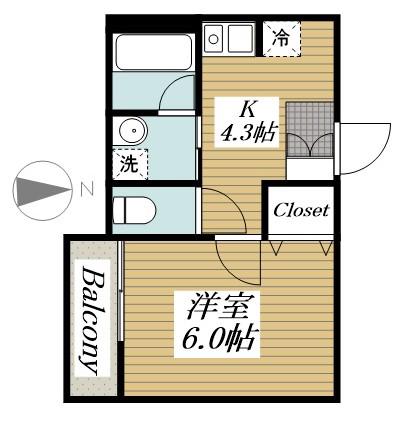 センターパーク北小金(1K/2階)の間取り写真