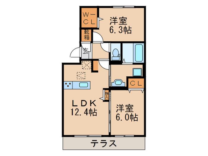 D-ROOMS・K A棟(2LDK/1階)の間取り写真