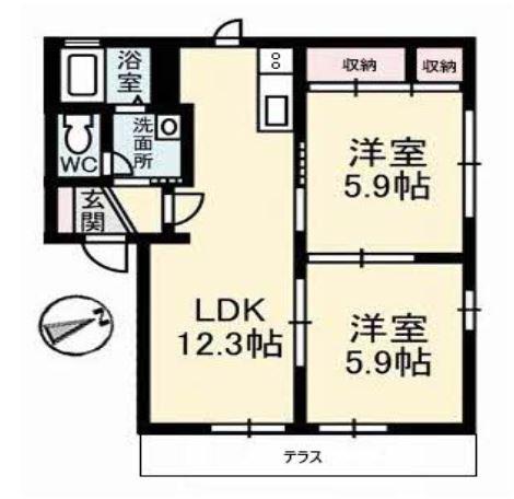 シャーメゾン和A棟(2LDK/1階)の間取り写真