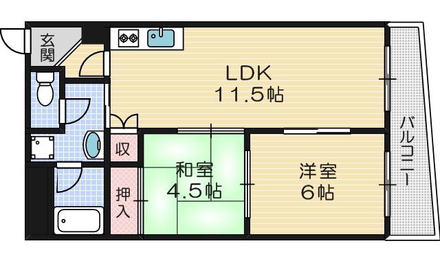 スタシア緑地公園(2LDK/3階)の間取り写真