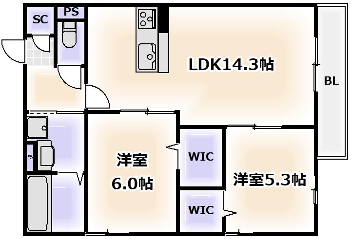 モンテゾーロ西田辺(2LDK/2階)の間取り写真