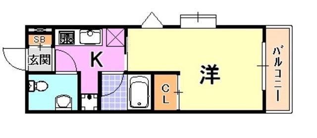 エスポワール春日野道II(1K/9階)の間取り写真