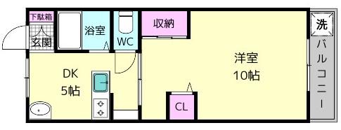 聖和ハイツ生駒B(1DK/1階)の間取り写真