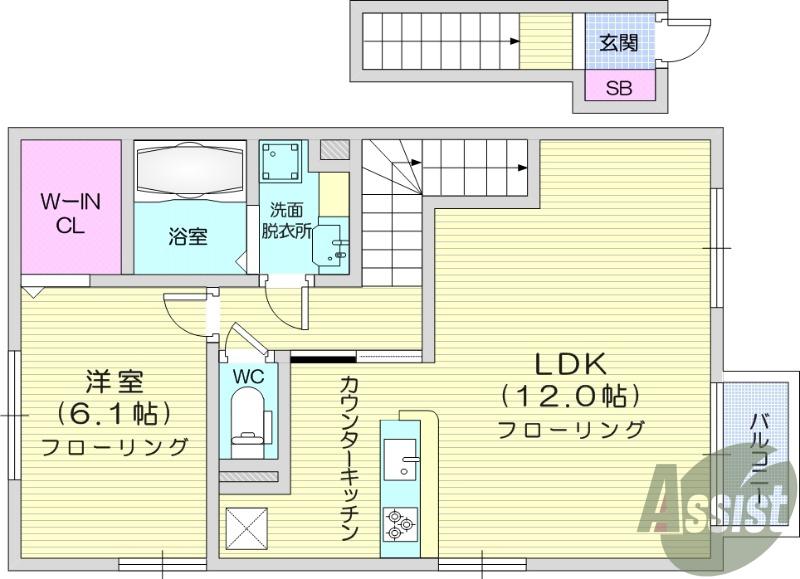 サンシャインW(1LDK/2階)の間取り写真