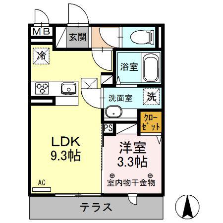 ラ・サンテ B(1LDK/1階)の間取り写真