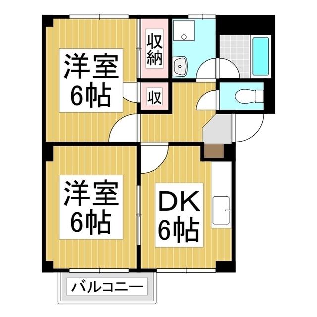 陽のあたる丘B棟(2DK/2階)の間取り写真
