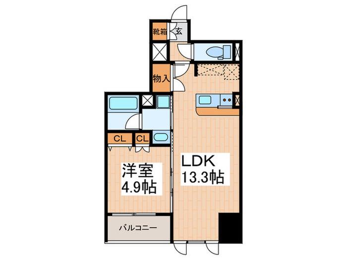 ラフィネスサマン(1LDK/4階)の間取り写真