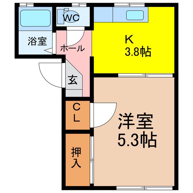 カーサ中の館(1K/1階)の間取り写真