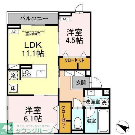 ASSET-COURT錦町II(2LDK/1階)の間取り写真