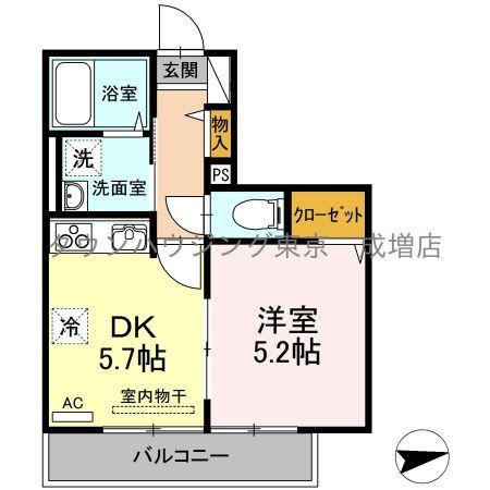 ラフィネサツキ(1DK/2階)の間取り写真