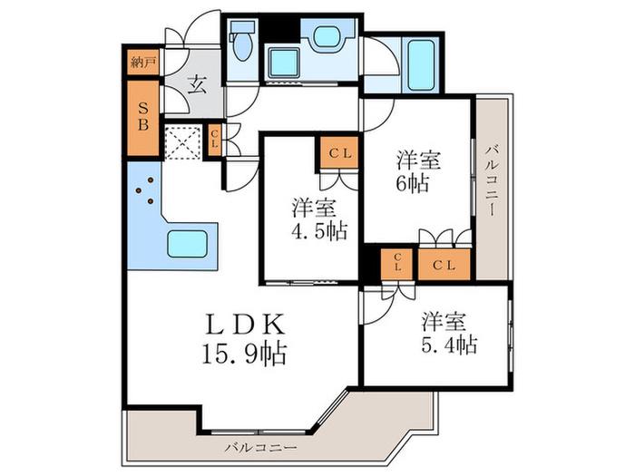 パラドール御所西グランデ(3LDK/2階)の間取り写真