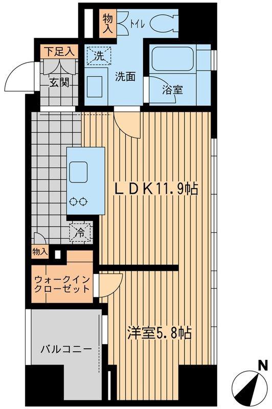 ウィルテラス勝どき(1LDK/5階)の間取り写真