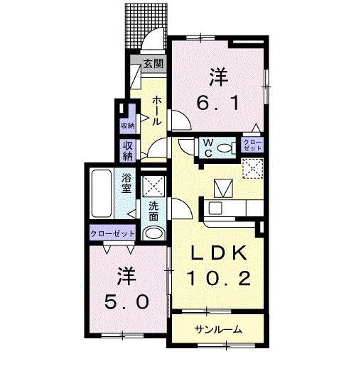 カーサ コリーナI(2LDK/1階)の間取り写真