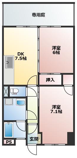 千頭マンション(2DK/1階)の間取り写真