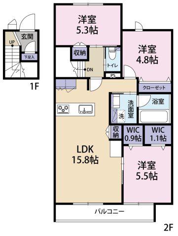 TRAUM(3LDK/1階)の間取り写真
