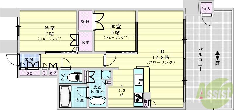 ジオ北千里藤白台(2LDK/1階)の間取り写真
