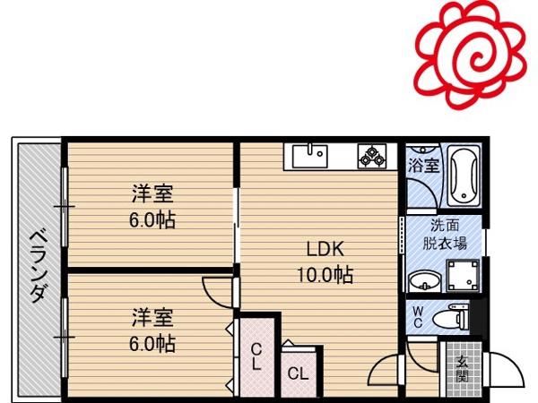 コーポ大喜(2LDK/3階)の間取り写真