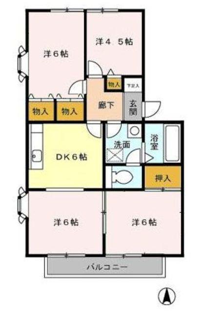 ジュネス宮沢AB(4DK/2階)の間取り写真