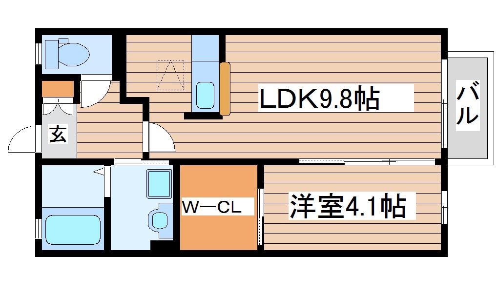 フォートレスII(1LDK/1階)の間取り写真