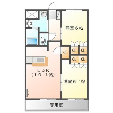 サニーコーポ西 B棟(2LDK/1階)の間取り写真