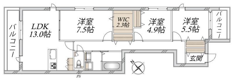 フェリーチェ赤塚新町(3LDK/2階)の間取り写真