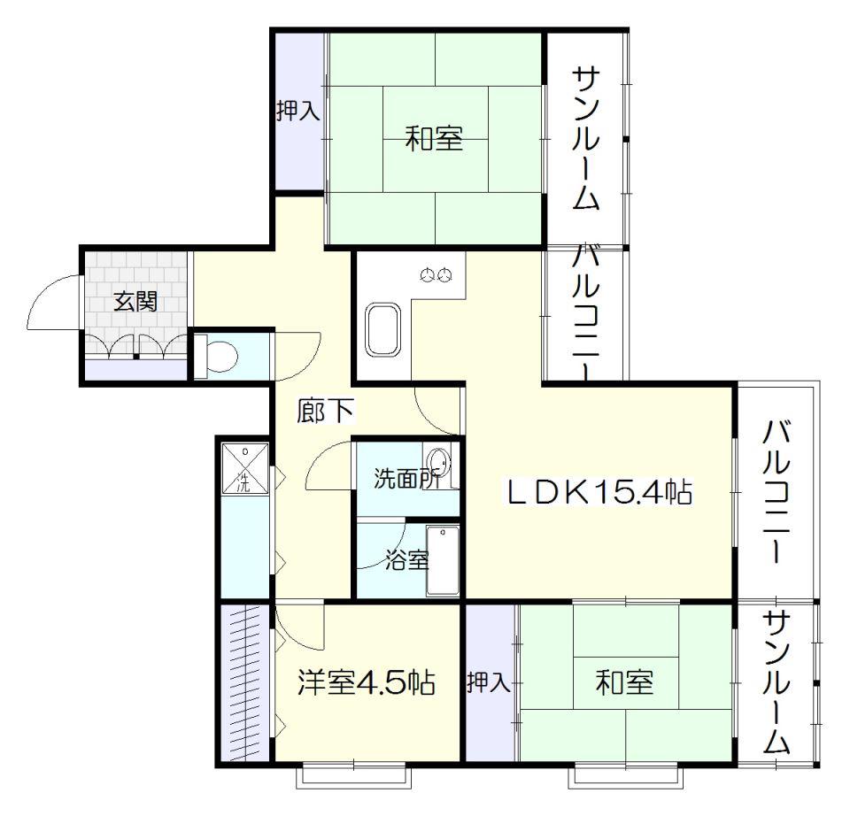 下荒田ハイツ(3LDK/4階)の間取り写真