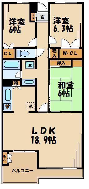 成城ブリックガーデン(3LDK/2階)の間取り写真