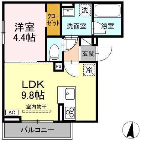 ヴィエント(1LDK/2階)の間取り写真