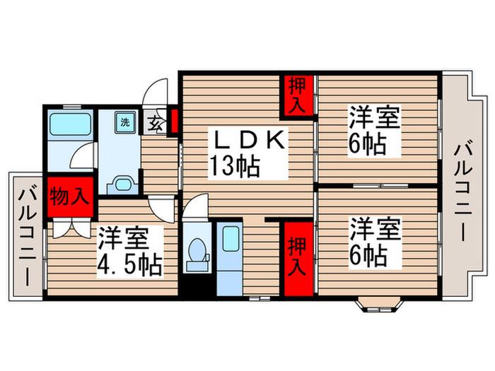 大津が丘ハイツ(3LDK/3階)の間取り写真