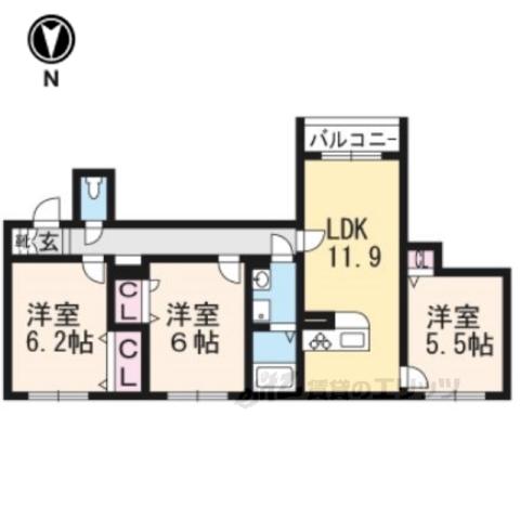 かのん梅ヶ畑(3LDK/2階)の間取り写真