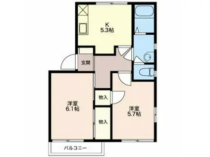 エステートこやま E棟(2DK/2階)の間取り写真