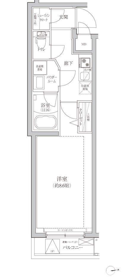 RELUXIA三宿池尻 リルシア三宿池尻(1K/3階)の間取り写真