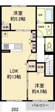 Nヴィラージュたかみ(2LDK/2階)の間取り写真