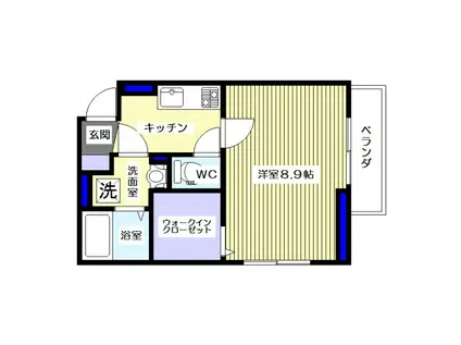 テトラやまのい Bタイプ(1K/2階)の間取り写真