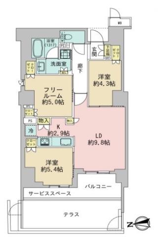 ジオ山科椥辻ノース(2SLDK/1階)の間取り写真