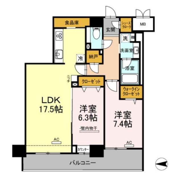 Dプレイス 九品寺(2LDK/10階)の間取り写真