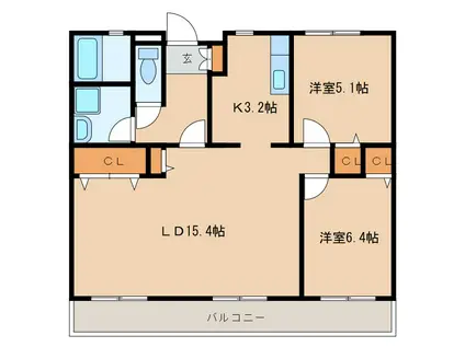 マルシェ牛久(2LDK/5階)の間取り写真