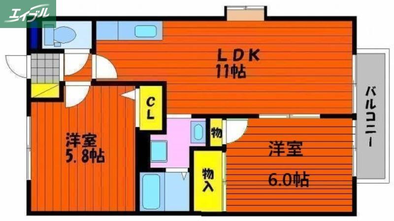 インペリアルパレスB(2LDK/2階)の間取り写真