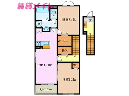 ローリエ I(2LDK/2階)の間取り写真