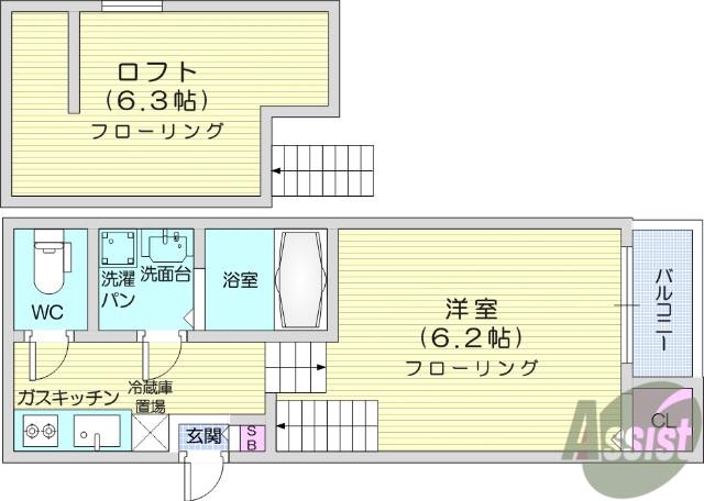 ハーモニーテラス67(1K/2階)の間取り写真