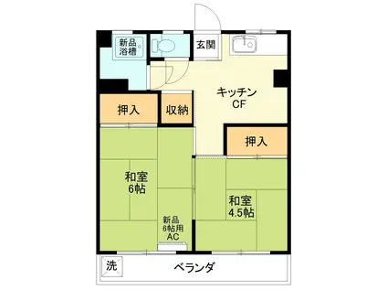 横乾ビル(2K/4階)の間取り写真