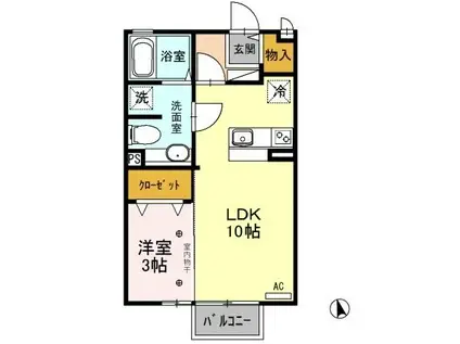 グランソシエB棟(1LDK/2階)の間取り写真